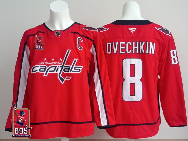 Men 2025 Washington Capitals #8 Ovechkin Red Fanatics Home Premium NHL Jersey style 3